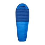 Marmot Lost Coast 15 Short, Sac de couchage momie adulte, duvet de canard 600plus, chaud et léger, repliable, 168 cm, jusqu’à -31 °C, Trail Blue/Twilight, 168 cm