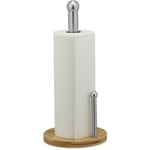 Relaxdays - Support à essuie-tout, vertical, bambou & acier inoxydable, barre d'arrêt, HxD : 35 x 16 cm, nature - argenté