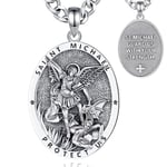 INFUSEU Collier Archange Saint Michel, Pendentif Elliptique en Argent Sterling 925 pour Homme avec Ange Guerrier Michael Saint Michael Médaille Collier pour Hommes Femmes