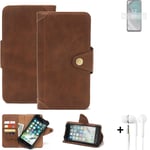 Wallet Case for Nokia C32 Protective Cover + earphones Cell Phone bag Brown