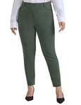 Hanna Nikole Pantalon pour femme grande taille, décontracté, stretch, taille haute, pantalon d'affaires, Gris vert, 48