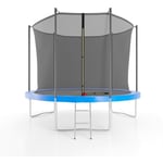 Trampoline de jardin ø 305 cm- 10FT- Filet intérieur, Matelas de protection et Echelle - Bleu