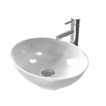 EMKE Lavabo à Poser Ovale 41.5× 33.5× 13 cm, Lavabo en Céramique pour Salle de Bain et WC Invités, Mini Lavabo Petit,Blanc