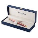 Waterman Hémisphère Ballpoint Pen, Metal & Pink Lacquer with Gold Trim, Medium Point Blue Ink, Gift Box