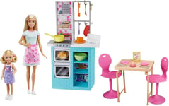 Barbie Sisters Baking Playset with Barbie Doll & Chelsea Doll, Kitchen Pieces, 