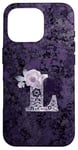 Coque pour iPhone 16 Pro Jolie rose florale violette avec monogramme lettre L