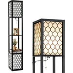 GOPLUS Lampadaire Salon, Lampadaire sur Pied avec Planche de Rangement et 2 Douilles E27, Convient pour Salon, Chambre à Coucher, Balcon, 26 x 26 x