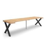 Table console extensible, 300, pour 14 personnes, 302x90x77cm, Pieds bois massif, couleur Chêne