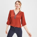 LH - blouse manches 3/4 marron cognac femme