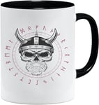 Jungle Mug Tasse viking nordique | Idée cadeau pour les hommes âgés, papa, grand-père, tasse à café, motif viking, tête de mort, chope à bière thors hammer (VIKING031)