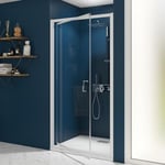 Porte de douche réversible pivotante à 180° smart express largeur 80 cm hauteur 1,90 m verre transparent profilés blanc fabriqué en France