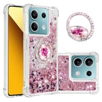 IMEIKONST Coque pour Redmi Note 13 5G Étui avec Support, Paillette Strass Liquide Bling Glitter Cristal Transparente Antichoc TPU Silicone Bumper Housse pour Redmi Note 13 5G. Love Rose YBZ