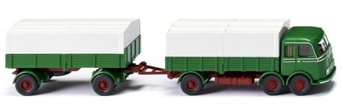 WIKING, MERCEDES LP 333 porteur 6x4 avec remorque 1 Essieu Vert, échelle 1/87...