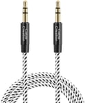 40cm Câble Jack Audio 3.5mm Câble Audio Stéréo Mâle vers Mâle Câble Auxiliaire Compatible avec iPhone iPad Voiture Casque HiFi Autoradio Smartphone MP3 etc. Tressé, Blanc & Noir