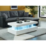 Vente-unique Table basse 2 tiroirs et 2 niches avec LEDs - MDF et verre trempé - Blanc laqué - FABIO II