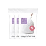 simplehuman CW0408 code V Custom Fit Bin Liner Bulk Pack, White Plastic (3 Pack of 20, Total 60 Liners)