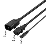 New Black IEC320-C14 TO C13+C7 Y Splitter Outlet Power Cord 3-pin UPS Server