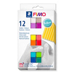 Staedtler FIMO Soft, Assortiment de 12 demi-pains de pâte FIMO aux couleurs brillantes assorties, Pâte à modeler durcissant au four et facile à démouler, 8023 C12-2