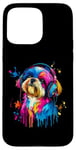 Coque pour iPhone 15 Pro Max Shih Tzu Lovers Pop Art portant des écouteurs drôles Shih Tzu