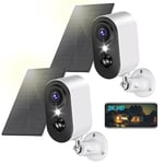 kebruma 2K Solar Wireless Security Camera - Indoor/Outdoor Camera Wireless with Color Night Vision, Rechargeable Battery CCTV Camera Systems for Home Security, PIR Human Detection, IP66, 2 Pack