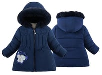 SEAUR Doudoune à Double Nœud pour Filles Manteau à Capuche Veste Hiver Zippée Blouson Chaud Coupe-Vent avec Poches Vêtements Rembourrés Bleu 2 2-3 Ans