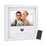 Pearhead Heart Thumbprint Photo Frame and Ink Kit, Wedding Keepsake Registry Or Reception Idea, Clean-Touch Pad Included, Bridal Shower Gift, Wall Mount Or Tabletop Display, White