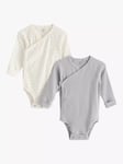 Lindex Baby Organic Cotton Wrap Bodysuits, Pack of 2, Dusty Blue/Cream