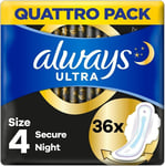 Always Ultra Secure Night Size 4, With Wings, 36 Pack