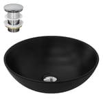 ML-Design Lavabo en Céramique, Noir Mat, Ø 40x14,5 cm, Forme Ronde, Garniture de Vidage Argent, Vasque á Poser, Design Moderne, Lava