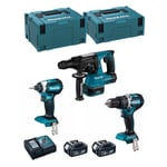 Kit d'électroportatifs professionnels MAKITA - DHR243 + DHP484 + DTD153 - Blanc - 18V - 2 Batteries 5 Ah