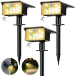 Lot de 3 Lampe Solaire Exterieur Detecteur de Mouvement, 62 LED Spot Solaire Exterieur 3 Modes Eclairage Exterieur Solaire, Etanche IP65 Lumiere Solaire Exterieur pour Jardin Allée Chemin Blanc Chaud