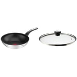 Tefal Emotion Poêle wok 28 cm, Revêtement antiadhésif, Garantie 10 ans, Base épaisse & 280977 Couvercle en Verre 28 cm avec Anneau