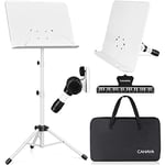 CAHAYA Sheet Music Stand Metal Portable with Carrying Bag, Sheet Music Clip, Projector Stand, Portable Podium Stand, Laptop Stand White, Height up to 145 cm, Model CY0194-2