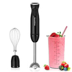 Bonsenkitchen Hand Blender, 3-in-1 Immersion Blender handheld, Stick Blender Electric with Stainless Steel Blade, Egg Whisk, 700ml Beaker for Making Baby Food, Soups, HB3202 (Black)