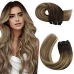 Moresoo Tissage Cheveux Humain Balayage Extension Cheveux Naturel Tissage Brun à Blond Moyen avec Blond Moyen Tissage Lisse 20 Pouces 100G/Paquet #3/8/22