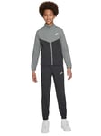 NIKE FD3067-084 K NSW TRACKSUIT POLY FZ HBR Jacket Unisex SMOKE GREY/ANTHRACITE/WHITE Size XS