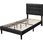 King Of Dreams - Lit riley pour matelas 120x200 - Sommier + Tête de Lit Capitonnee Couleur noir + Pieds en 16 cm pour matelas - 2 x 13 Lattes