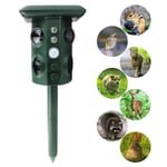 Solar Cat Repellent,Animal Drive Ultrasonic Vibration Multi-Function Animal Drive Repellent with 4 Loud Speakers and Flashing Light,for Bird Fox Dog Cat Scarer,Green