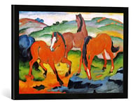 Kunst für Alle 'Encadré Image de Franz Marc Les Chevaux Rouges (Weidende Pferde IV), d'art dans Le Cadre de Haute qualité Photos Fait Main, 60 x 40 cm, Noir Mat