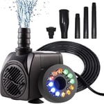 Pompe de Bassin Exterieur, Pompe Submersible Fontaine, Pompe Bassin Poisson, Pompe Submersible Aquarium Silencieuse, Pompe a Eau 220V, Jardin Decoration Ext¿¿rieur Puissante avec LED & Buses 750L/H 15W