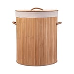 Eco Bath London Panier à linge en bambou avec couvercle - 55 litres - Style rond - Panier à linge avec doublure amovible lavable