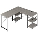 Bureau d'angle 151 x 151 x 75 cm ajustable à bureau droit 4 etagère de rangement grand table pour 2 personnes gris