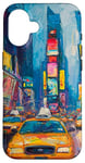 Coque pour iPhone 16 Colorful Times Square Taxi Art Vibrant NYC Night Cityscape