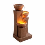 Teamson Home Fontaine d'eau extérieure à 3 étages de 28,54 pouces avec lumières LED, marron, Teamson Home