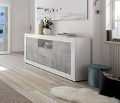 Dmora - Buffet Moderne avec 2 Portes et 2 tiroirs, Made in Italy, Buffet de Cuisine, Buffet Design de Salon, cm 184x42h86, Blanc Brillant et Couleur Ciment