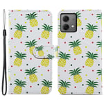 För Motorola Moto G84 5g Phone case Lädermönster Print Stand Cover med handledsrem Pineapple