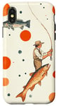 Coque pour iPhone X/XS Orange Aquarelle Polka Dots Fishing Pattern Art Print