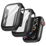 JETech Case with Screen Protector for Apple Watch SE (2022/2020) /Series 6 5 4 40mm, Overall Protective Cover, Built-in Tempered Glass Film High Sensitivity, 2 Pack (Black)