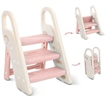 Onasti Marche Pied Pliable pour Enfant, Marchepied 3 Marches pour bébé, Marchepieds Hauteur réglable pour Chambre de bébé Rehausseur Stable, Multifonction et Antidérapant (Rose)