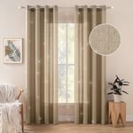 MIULEE 2 Panneaux Rideaux Lin Imitaion Rideau De Fenêtre Semi-Transparents Lisse Élégant Décoration Panneaux Voile De Fenêtre Durable Traitement pour Chambre Salon Balcon 140x215(L X H) Brown